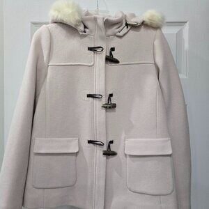 Talbots Pale Pink Faux Fur Removable Hood Zip Up & Toggle Closure Wool Coat 8